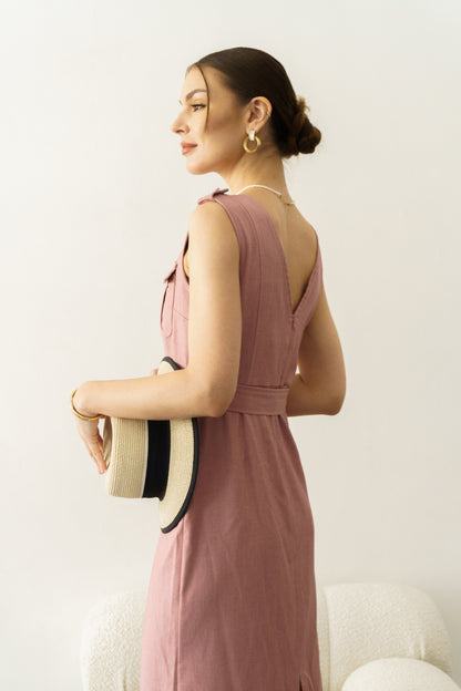 Belted Midi-Dress (Pink)