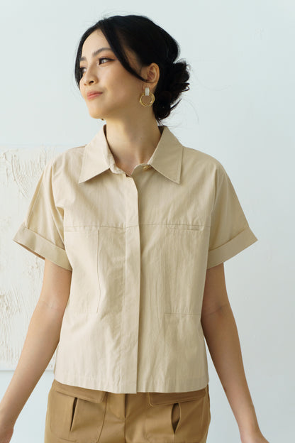 Classic Button-Up Top (Beige)