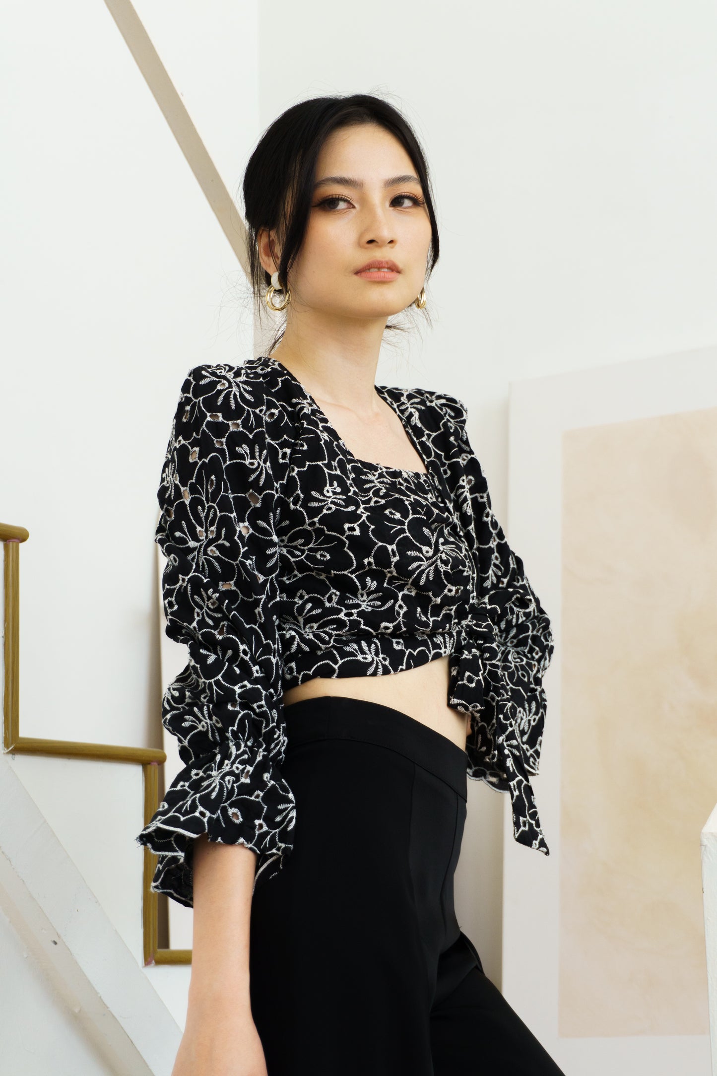 Cotton Embroidered Top (Black)