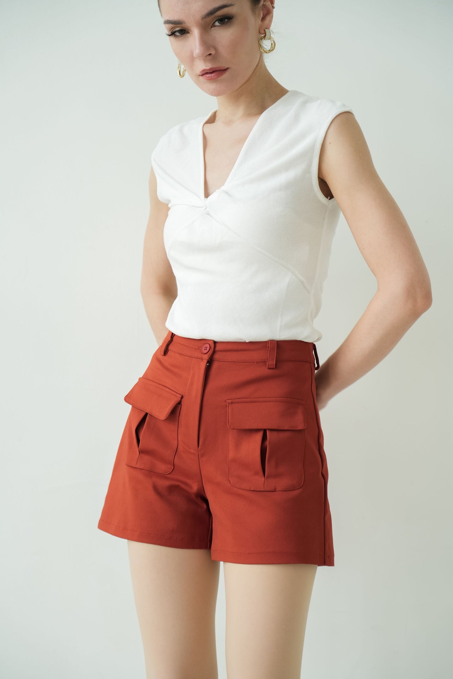 Cargo Shorts Pants (Rust Red)