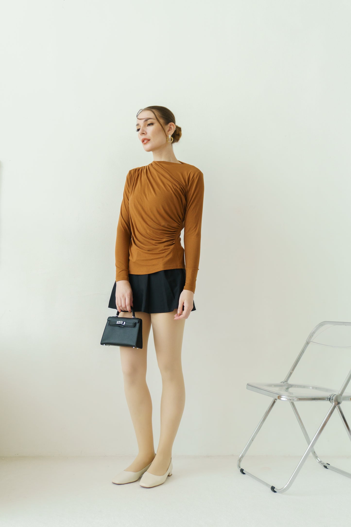 Asymmetrical Stretch Top (Brown)