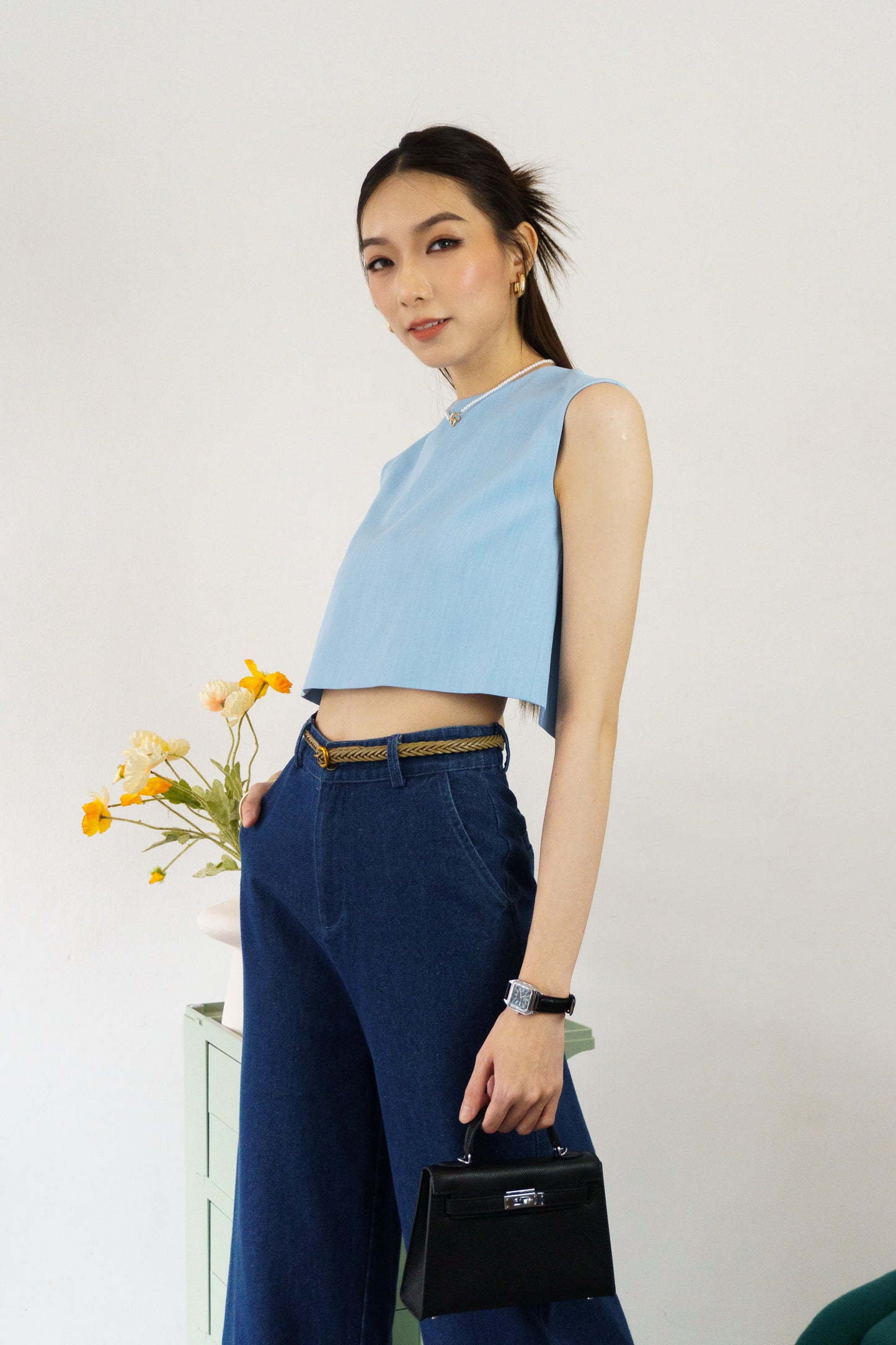 Chic Sleeveless Top (Sky Blue)