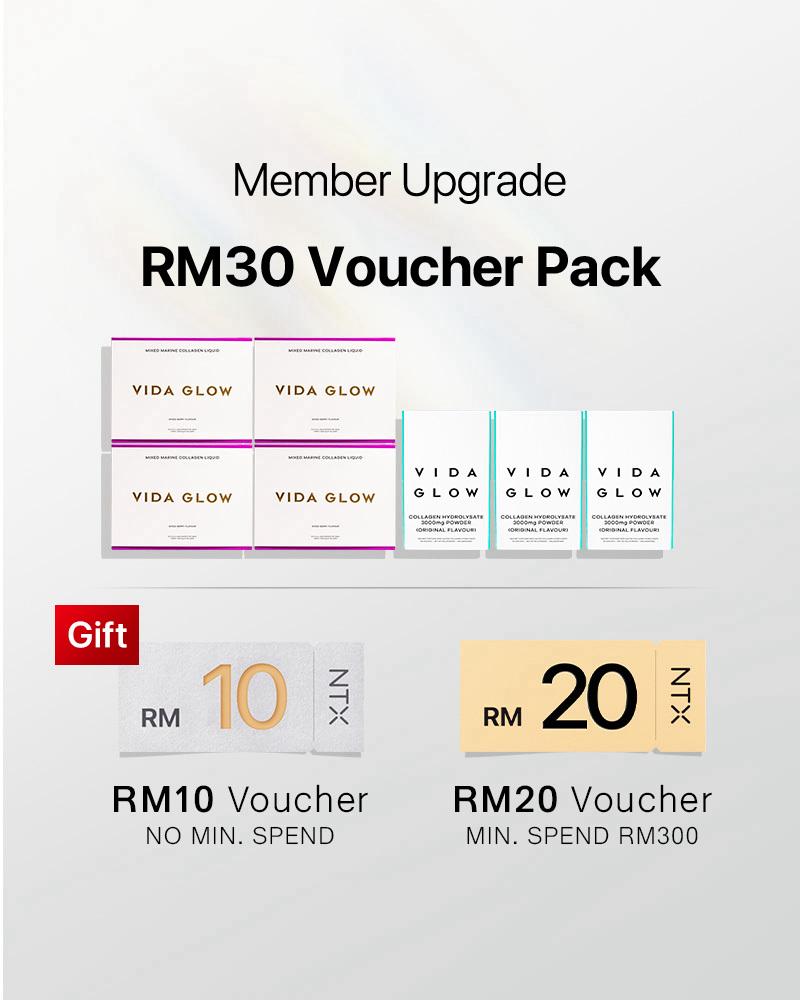 【Member Upgrade】Vida Glow Collagen Hydrolysate*3 packs + Liquid*4 packs Free RM30 voucher pack