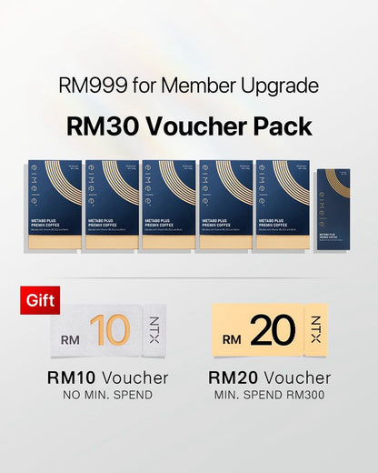 【Member Upgrade】eimele Metabo Plus Coffee 30 sachets*5 packs+ Coffee 6 sachets Free RM30 voucher pack