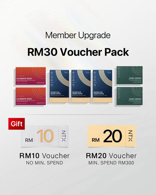 【Member Upgrade】eimele Calibrate Reds*2 packs + Coffee*3 packs + Shine Greens*2 packs Free RM30 voucher pack