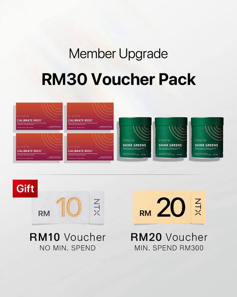 【Member Upgrade】eimele Calibrate Reds*4 packs + Shine Greens Home Edition*3 tins Free RM30 voucher pack