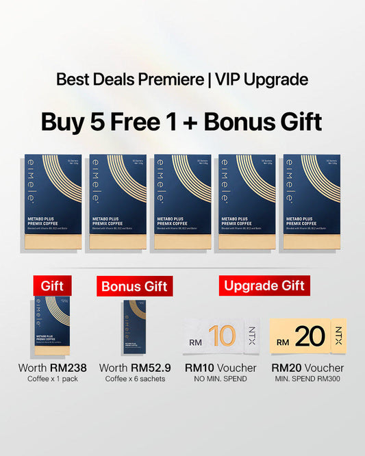 【VIP Upgrade】eimele Metabo Plus Coffee 30 sachets*6 packs Free RM30 voucher pack